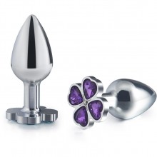 Металлическая пробка с цветком из фиолетовых сердечек от компании 4sexdream, цвет серебристый, 47439-5MM, коллекция Anal Jewelry Plug, длина 7 см.