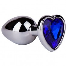 Металлическая анальная втулка с синим кристаллом-сердцемот компании Джага-Джага, цвет серебристый, 514-07 blue-DD, коллекция Anal Jewelry Plug, длина 7 см., со скидкой