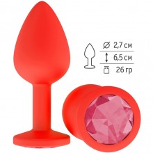 Анальная втулка силиконовая с розовым кристаллом от компании Джага-Джага, цвет красный, 516-06 PINK-DD, длина 7.3 см., со скидкой
