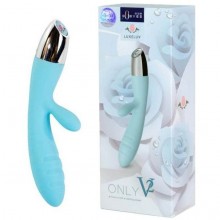Женский вагинальный вибратор «V2» с клиторальным стимулятором от компании LuxeLuv, цвет голубой,, длина 18.5 см., со скидкой