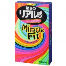 Латексные презервативы необычной формы «№10 Miracle Fit», упаковка 10 шт, Sagami SG-MF-10, цвет Телесный, длина 18.5 см.