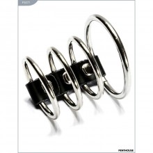 Эрекционные кольца из металла на ремешке от компании PentHouse, цвет серебристый, P3077, диаметр 5 см., со скидкой