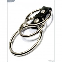 Эрекционные кольца из металла на ремешке от компании PentHouse, цвет серебристый, P3079, диаметр 5 см., со скидкой