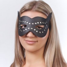 Кожаная маска с клпками и прорезями для глаз от компании СК-Визит, цвет черный, размер OS, 3087-1, One Size (Р 42-48)