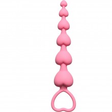 Силиконовая анальная цепочка «Heart s Beads Pink» от компании Lola Toys, цвет розовый, 4101-01Lola, коллекция First Time by Lola, длина 18 см.
