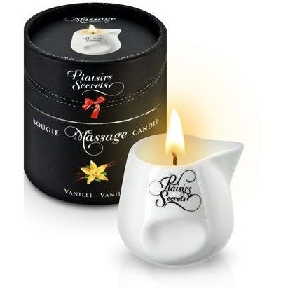 Массажная свеча с ароматом ванили «Bougie Massage Gourmande Vanille» от компании Plaisirs Secrets, объем 80 мл, 826010, 80 мл.