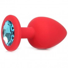 Силиконовая анальная пробка с голубым кристаллом от компании Vandersex, цвет красный, 122-2RB, коллекция Anal Jewelry Plug, длина 8 см., со скидкой