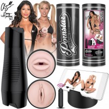 Набор и двух мастурбаторов «Cum In Her Mouth, Fuck Her Pussy» от компании Pornstar Pussy, цвет телесный, PSS-012, из материала TPR, длина 21 см.