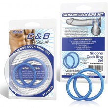 Набор из двух силиконовых колец разного диаметра «Silicone Cock Ring Set» от компании BlueLine, цвет голубой, BLM4005-BLU, коллекция C&B Gear, диаметр 4 см.