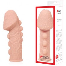 Эластичная насадка на пенис с венками и пупырышками, цвет телесный, Kokos ES.009-M, длина 14.7 см., со скидкой