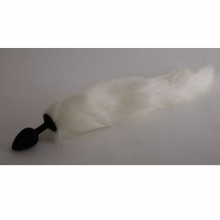 Силиконовая анальная пробка с белоснежным хвостом «Снежный Барс» от компании Luxurious Tail, цвет черный, 47150-2