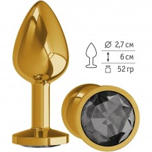 Металлическая анальная втулка с черным кристаллом от компании Джага-Джага, цвет золотой, 510-09 black-DD, длина 7 см.