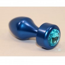 Металлическая анальная пробка с голубым кристаллом от компании 4sexdream, цвет синий, 47442-1, длина 7.8 см.