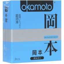 Презервативы из латекса «Skinless Skin Super Lubricative №3» с обильной смазкой от компании Okamoto, упаковка 3 шт, 0801-011, длина 18.5 см., со скидкой
