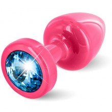 Металлическая анальная втулка «Anni Round Pink T1-Blue» с голубым кристаллом от компании Diogol, цвет розовый, 5318120000, коллекция Anal Jewelry Plug, длина 6.5 см.