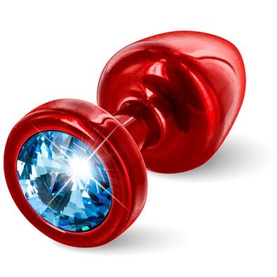 Металлическая анальная втулка с голубым кристаллом «Anni Round Red T1-Blue» от компании Diogol, цвет красный, 5317580000, длина 5.6 см.