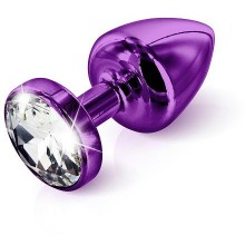 Металлическая анальная втулка с прозрачным кристаллом от компании Diogol, цвет фиолетовый, 5147990000, длина 5.6 см., со скидкой