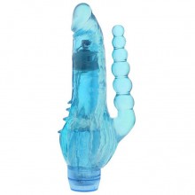 Вибратор с анальным хвостом и шипами «Crystal Cox» от компании Tonga, цвет голубой, 310032, длина 19 см.