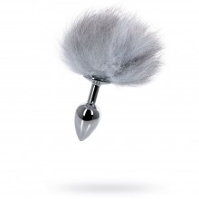 Металлическая анальная втулка с серым заячьим хвостом, цвет серебристый, 4sexdream 9583, бренд Wild Lust, длина 16 см.