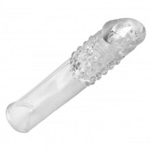 Удлиняющая насадка на пенис «Thick Stick Clear Textured Penis Extender», цвет прозрачный, Frisky AD506, из материала TPR, длина 17.8 см.