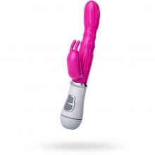 Женский вагинальный вибратор с клиторальным стимулятором, цвет розовый, ToyFa A-Toys 761022, из материала TPE, длина 20 см.