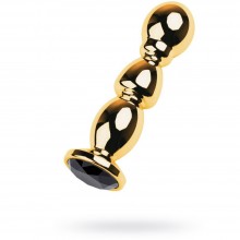 Металлическа анальная пробка-елочка с черным кристаллом, цвет золотой, ToyFa Metal 717046-5, длина 14 см.