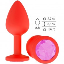 Силиконовая анальная втулка с розовым кристаллом, цвет красный, Джага-Джага 517-06 pink-DD, длина 6.5 см.
