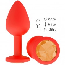 Силиконовая анальная втулка с оранжевым кристаллом, цвет красный, Джага-Джага 517-10 orange-DD, длина 6.5 см.