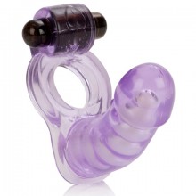 Кольцо на пенис с анальным стимулятором «Double Diver», цвет фиолетовый, California Exotic Novelties SE-1813-00-3, бренд CalExotics, из материала TPR, длина 10 см.