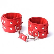 Кожаные наручники с велюровой подкладкой и ремнями, цвет красный, размер OS, СК-Визит 3051-2, One Size (Р 42-48)