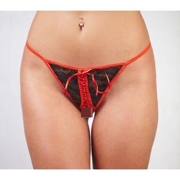 Женские полупрозрачные стринги со шнуровкой, цвет красный, размер M, Vanilla Paradise vpstg114, со скидкой