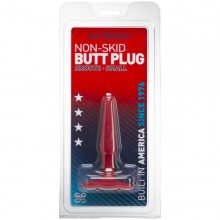 Анальная пробка «Butt Plug Non-Skid Slim Small» с широким основанием, цвет красный, Doc Johnson DEL3176, длина 11 см.