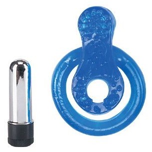 Кольцо эрекционное тройного действия с вибрацией и съемной вибропулей, цвет синий, Gopaldas 05-263V-CBLU BCD GP, цвет голубой, длина 8.5 см.