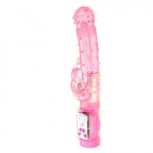 Женский вагинальный хай-тек с пупырышками, ротацией и клиторальной стимуляцией, цвет розовый, Baile BW-037002, из материала TPE, длина 22 см.