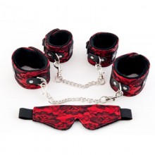 Кружевной набор БДСМ аксесуаров из наручников, оков и маски, цвет красный, размер OS, ToyFa 716022, из материала Кружево, коллекция Marcus ToyFa, One Size (Р 42-48)
