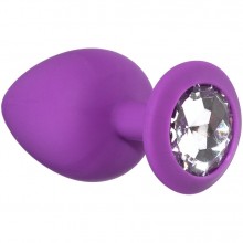 Большая силиконовая анальная пробка Emotions «Cutie Large» с прозрачным кристаллом, цвет фиолетовый, Lola Toys 4013-06Lola, длина 10 см.