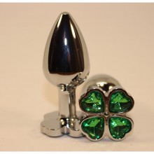 Металлическая пробка с цветком из зеленых сердечек, цвет серебристый, 4sexdream 47439-6, коллекция Anal Jewelry Plug, длина 7.5 см.