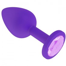 Силиконовая анальная пробка с сиреневым кристаллом, цвет фиолетовый, Джага-Джага 519-13 lilac-DD, коллекция Anal Jewelry Plug, длина 6.5 см., со скидкой