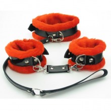 БДСМ набор с мехом: ошейник и наручники «BDSM Light», цвет красный, BDSM Арсенал 760002ars
