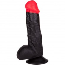 Гелевый фаллоимитатор-реалистик с ярко выраженной красной головкой и мошонкой на присоске, цвет черный, Биоклон 391200, бренд LoveToy А-Полимер, из материала ПВХ, длина 17 см., со скидкой