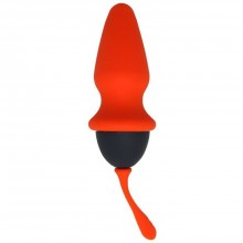 Эргономичная силиконовая анальная пробка со шнурком, цвет красный, Eroticon 30490, длина 8 см., со скидкой