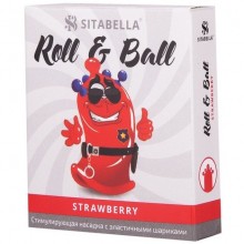 Стимулирующий латексный презерватив «Roll & Ball» с усиками и ароматом клубники, упаковка 1 шт, СК-Визит SIT 1426 BX, цвет Красный, со скидкой