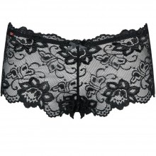 Кружевные женские трусики-шортики с крупным цветочным узором, черные, размер S/M, Obsessive Idillia shorties
