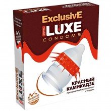 Латексные стимулирующие презервативы «Красный Камикадзе» с усиками, упаковка 1 шт, Luxe LE015, длина 18 см.