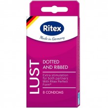 Латексные презервативы «Lust № 8» с рельефом и пупырышками, упаковка 8 шт, Ritex LUST № 8, длина 18.5 см.