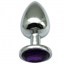 Металлическая анальная втулка с фиолетовым кристаллом, цвет серебристый, PentHouse P3402M-04, длина 9 см.