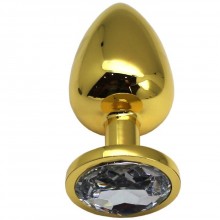 Металлический гладкий анальный страз с прозрачным кристаллом, цвет золотой, PentHouse P3405M-06, длина 9 см.