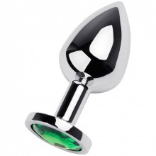 Металлический анальный страз с кристаллом зеленого цвета, цвет серебристый, ToyFa Metal 717002-7, длина 8 см.
