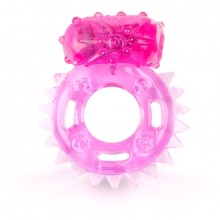 Эрекционное кольцо c вибропулей и шипами от компании Brazzers, цвет розовый, BRC003, диаметр 3.5 см.