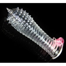 Насадка на пенис с рельефом и расширенной головкой от компании Brazzers, цвет прозрачный, BRR003, из материала TPE, длина 14 см.